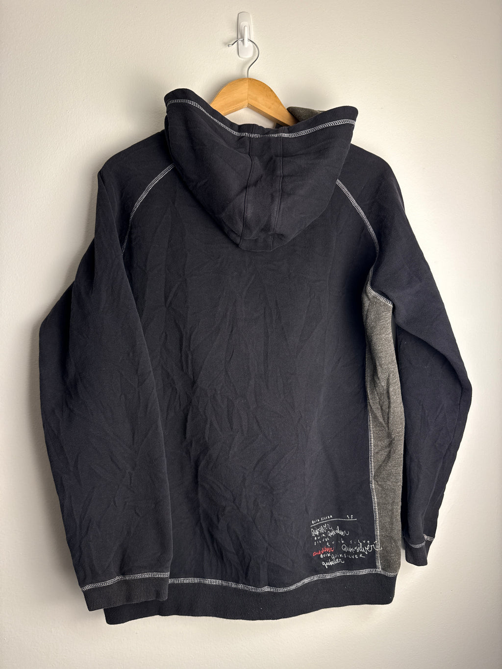Vintage Two Tone Reverse Stitch Quicksilver Spellout Hoodie - M
