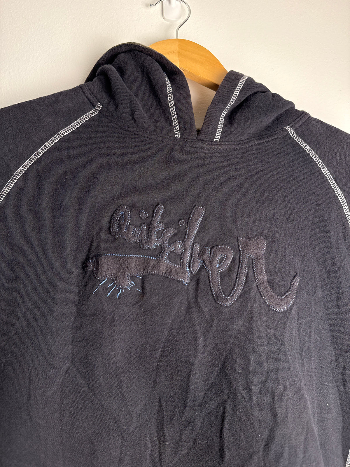 Vintage Two Tone Reverse Stitch Quicksilver Spellout Hoodie - M