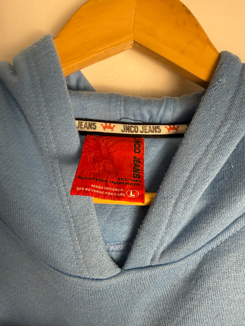 Vintage Baby Blue JNCO Spellout Hoodie - L